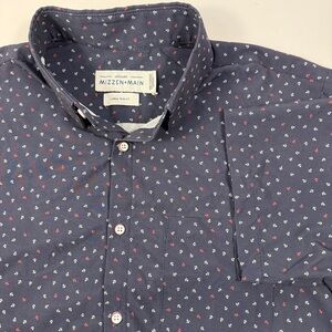 Mizzen+Main Leeward Anchors Button-Down Shirt Navy Blue Mens Large Trim Fit AOP